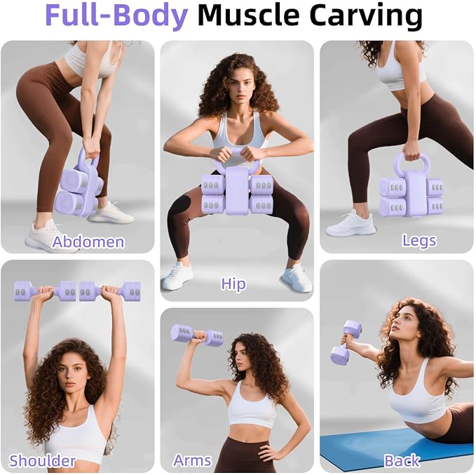 2-in-1 Adjustable Dumbbell Set, 4-Level Weights for Women | Convertible Dumbbell & Kettlebell, Adjustable 2.2-5.5lb Each, Quick-Change Button, Compact for Home Gym, Office & Outdoor