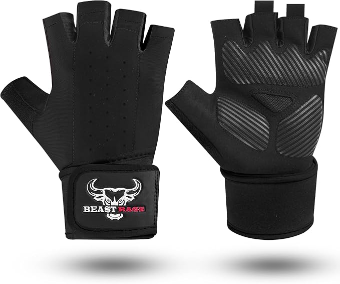 Padded Workout Gloves for Men, Long Wrist Straps Stabilize Adult Grip Weight Lifting Gloves with Powerlifting Support Gym, Exercise and Extra Pull ups Sturdy Palm