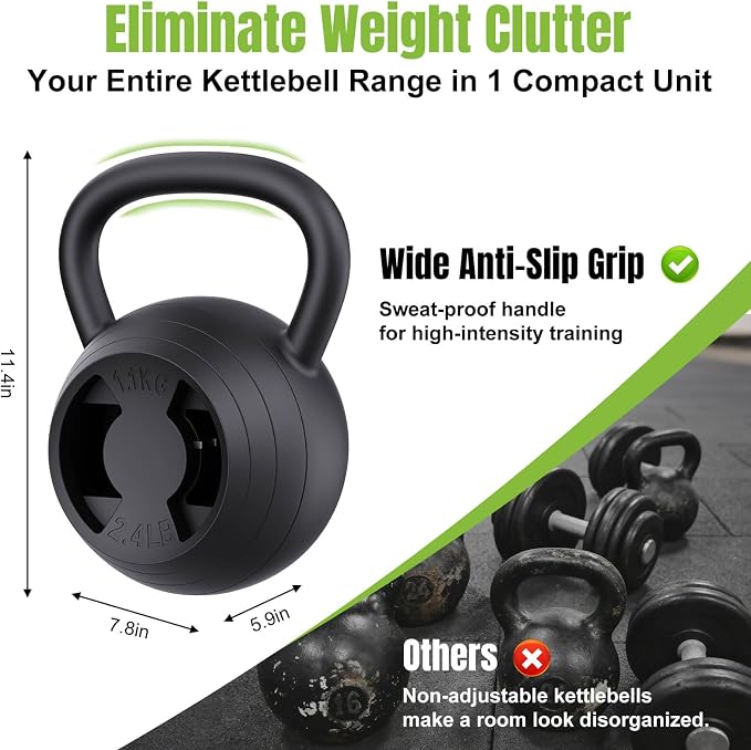 Hezeyferg 2-in-1 Adjustable Kettlebell for Home Gym Strength Training | 15-45 LB Kettlebells Weight Set, 4.8-30 LB Dumbbell Weights, with Wide Grip, for Men/Women Full Body Exercise