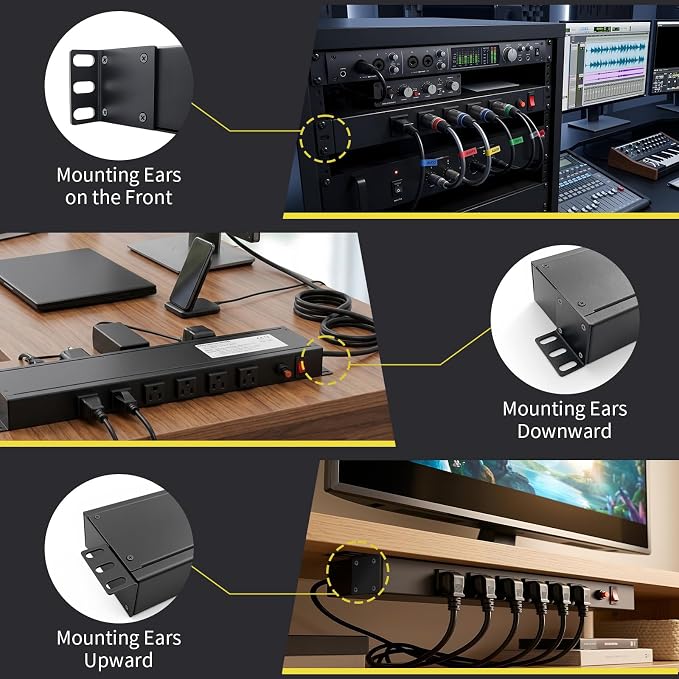 12-Outlet 1U Rack Mount PDU Power Strip – 6 Front/6 Rear Outlets, 15A 125V, 10ft Cord with Right-Angle Plug – for Server, Network & AV Racks