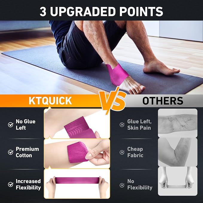KTQUICK Precut Kinesiology Tape for Ankle,12PCS,20% Stronger Adhesive,Pink | Ankle Support Tape with Premium Cotton, Breathable, Waterproof, Latex-Free Athletic Tape for Running, Training & Hiking