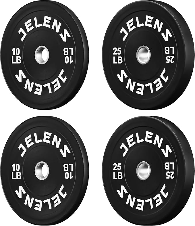 JELENS Olympic Barbell Weight Plates Set, 2-Inch Black/Colored Rubber Bumper Plate Weight Set for Strength Training and Weightlifting, Multiple Options