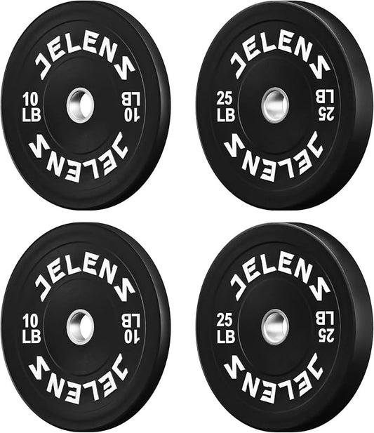 JELENS Olympic Barbell Weight Plates Set, 2-Inch Black/Colored Rubber Bumper Plate Weight Set for Strength Training and Weightlifting, Multiple Options