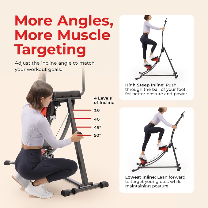 Sunny Health & Fitness Stair Stepper for Home | SunnyFit App Connection, Long Stride Length, Home Gym Exercise, Compact Foldable, Leg and Glute Training
