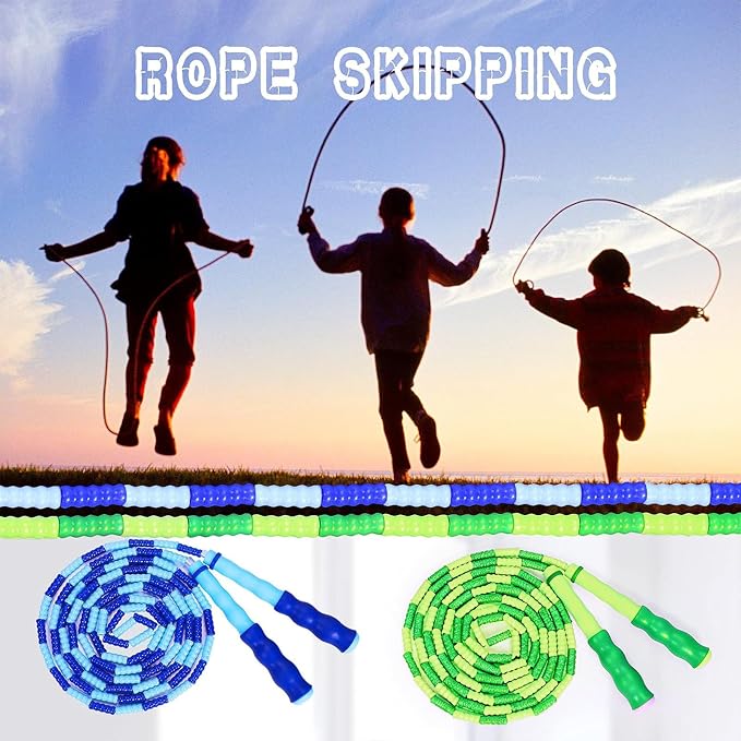 Supertrip Jump Rope Kids-Soft Beaded Skipping Rope Adjustable Tangle-Free Segmented Jumping Rope for Children and Students