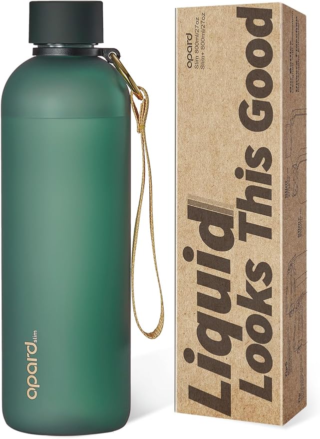 Opard Slim Water Bottle 27oz, Dishwasher Safe Plastic Water Bottle BPA-Free, Leakproof Screw Top, Forest Green, Reusable for Travel School Sport Gym Hiking