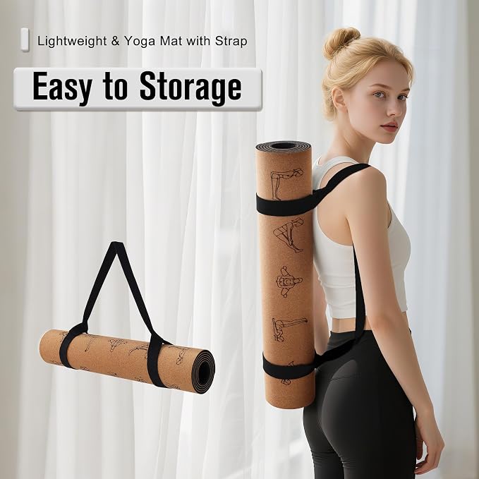 Umineux Cork Yoga Mat 1/4 & 2/5 Inch Thick 72 x 26 in | Thick Cork and TPE Non Slip Yoga Mats for Women Men, Sweat Proof, Sustainable, Great for Hot Yoga & Workouts