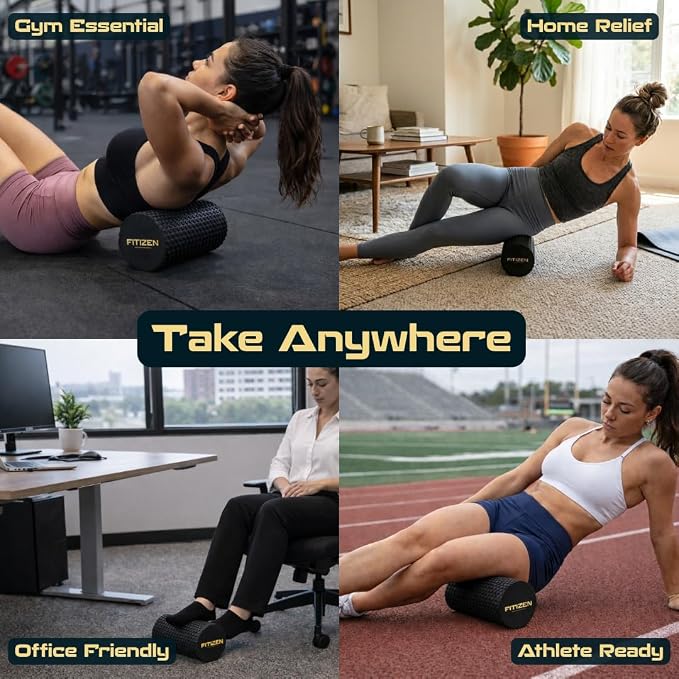 Foam Roller for Muscle Massage, Stiff Back Pain Relief, Physical Therapy, Deep Tissue, Exercise Equipment for Home Gym, Stress, Yoga, Pilates for the Fit Citizen (Black, Small 12 x 6 Inches)