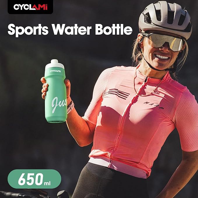 Bike Water Bottle 22oz/650ml Cycling Squeeze Water Bottle BPA Free Leakproof Easy-Squeeze Sports Bottles for Bicycle Gym Camping Hiking Larkspur Green