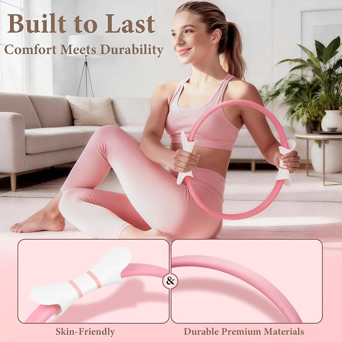 Pilates Ring Kit with Magic Circle & Foam Roller | Ergonomic Home Workout Equipment Set, Full Essentials for Women Beginners ,Includes Exercise Guide & Storage Bag