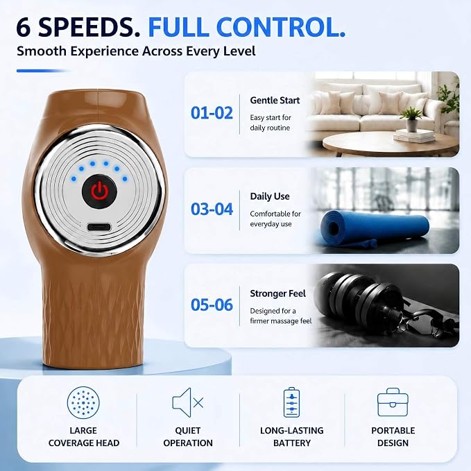 Massage Gun with Wide-Coverage Head, Comfortable Massage for Home & Travel | Lightweight Handheld Design with Wide-Coverage Massage Head, Quiet Operation, Multiple Massage Heads for Home,Gym & Travel
