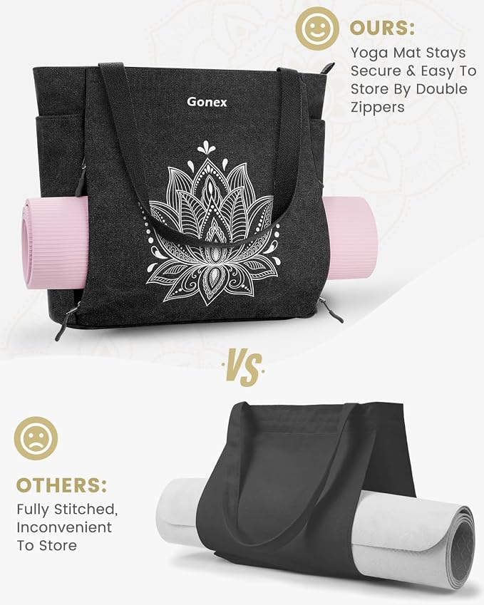Gonex Yoga Mat Bag with Zipper Mat Carrier Canvas Gym Tote | Durable Canvas, Zipper Closures Prevent Slipping, Quick Access, Bottle Holder, Fits Yoga Blocks, Gym & Travel Use