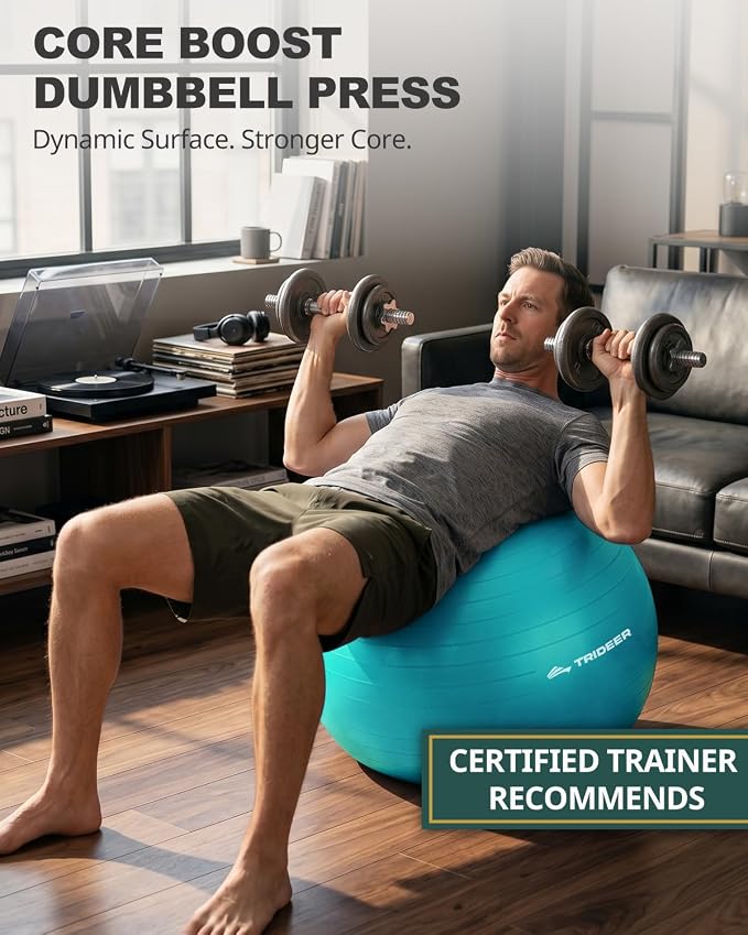 Trideer Yoga Ball for Exercise, Pilates, Core & Balance Training, Stability Ball for Pregnancy & Birthing Prep, Physical Therapy, Daily Stretching, Office Chair for Active Sitting, Quick Pump Included