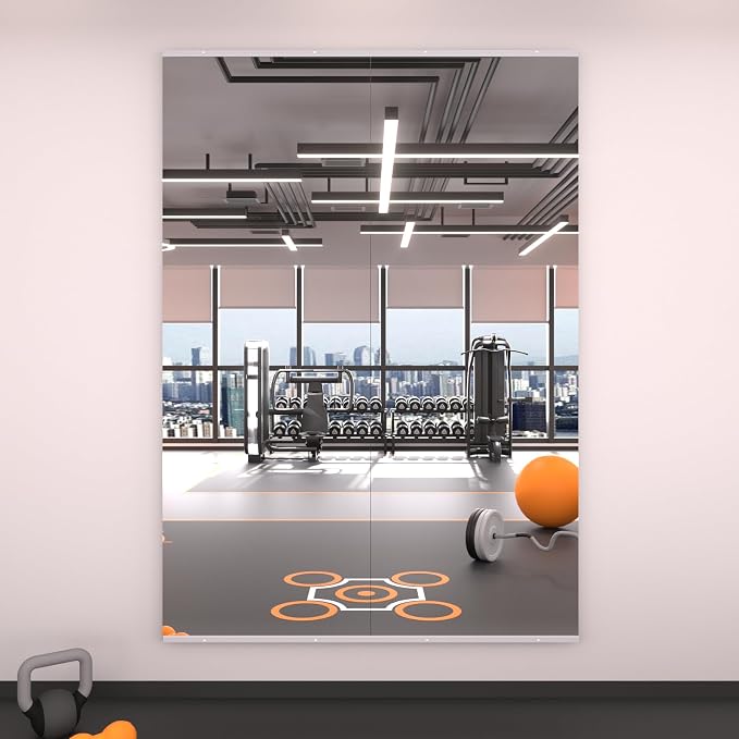 LOAAO Home Gym Mirror 67"x24", 2 PCS | Frameless, Tempered Glass, Large Workout Mirrors, For Home Gym, Dance Studio, Yoga Room, Garage Gym