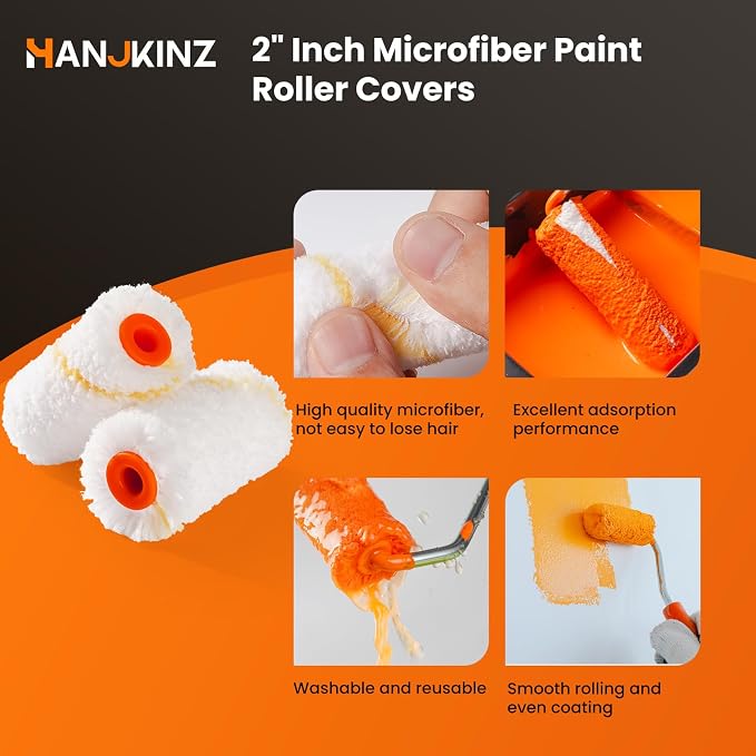 2 Inch Microfiber Paint Roller Kit, 20 Pack | Includes 20 Microfiber Covers with 3/8" Nap, Ideal for Walls, Doors, Cabinets, and Crafts, Mini Size for Touch-Up Work
