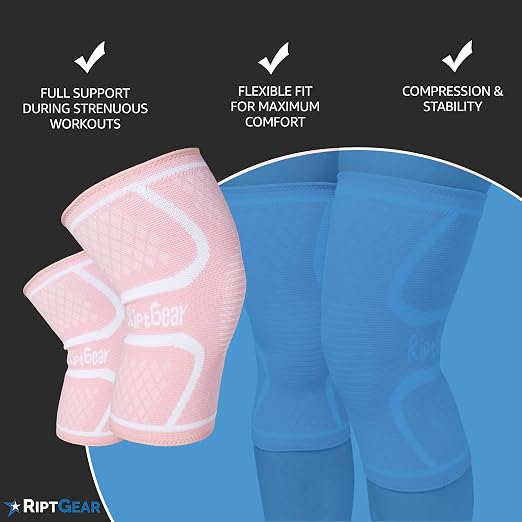 RiptGear Knee Compression Sleeve Women - Knee Support and Compression Knee Brace for Women Working Out For Pain, Running (Small, Pink (2 Pack))