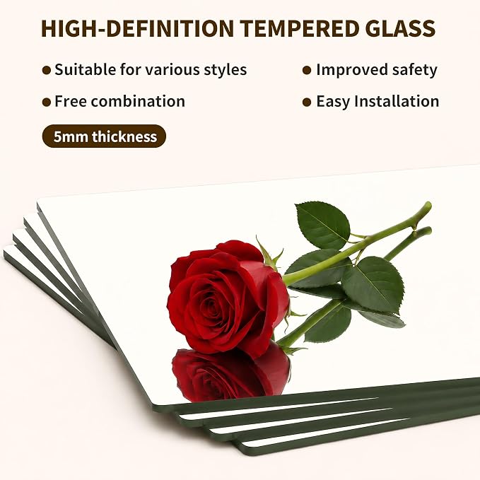 12 Pack Tempered Glass Gym Mirror Tiles 16" x 12" Each Self-Adhesive Wall Mirrors, Frameless Workout Mirrors for Home Gym Workout Yoga