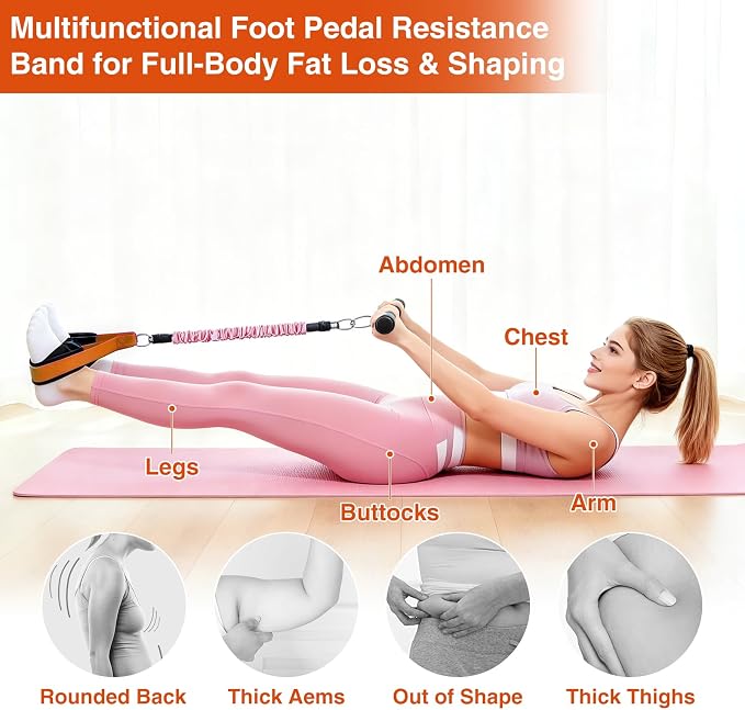 Durable Comfortable Padded Handle Adjustable Pedal Resistance Band 20-40LBS for Full Body Workout