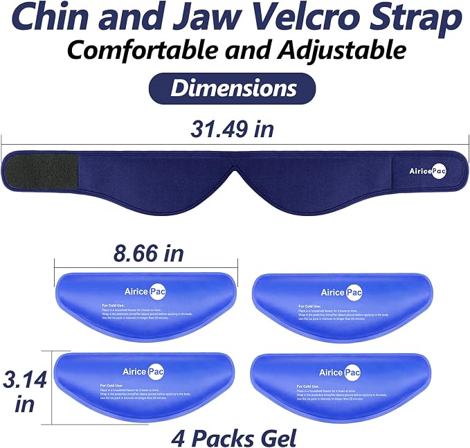 AiricePac Wisdom Teeth Ice Pack Head Wrap, Face Ice Pack for Jaw Oral Surgery Pain Relief for TMJ, Teeth Removed, 4 Cold Therapy Gel Packs Reusable, Blue