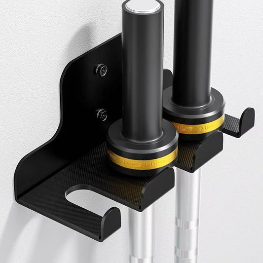 JNIHEEP Olympic Barbell Hanger,Garage Gym Bar Wall Rack,Vertical Barbell Mount Rack,Black Powder Coated,Space Saving Commercial or Home Gym Accessory,Holds Under 33mm Bar Size