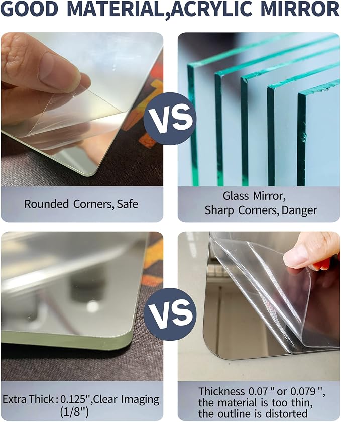 Shatterproof Peel And Stick on Mirror Tiles for Wall Decorative, 4 pcs 8.2”x8.2” Unbreakable Small Mirrors For Wall Classroom Decor, Toddlers Mirror for Kids Bedroom, Plastic Door Adhesive Mirrors