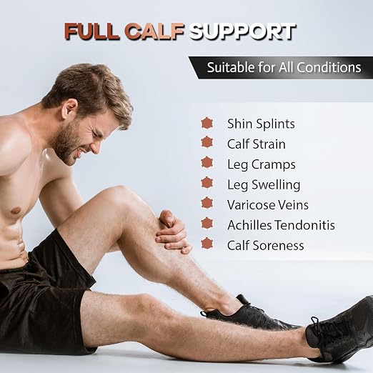 Copper Calf Compression Sleeves for Men & Women - Shin Splints Relief | High Stretch Graduated Compression with Anti-Slip Grip | Breathable & Smooth Lining Footless Design for Runner