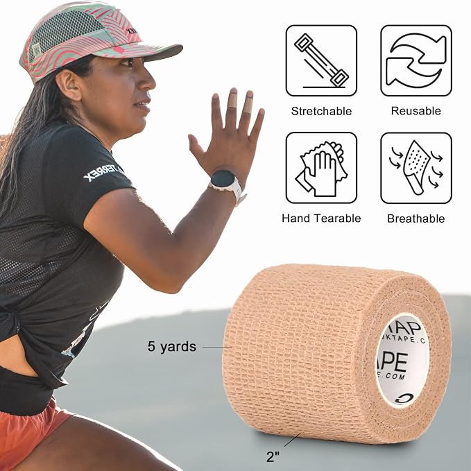 OK TAPE Self Adherent Cohesive Bandages Wrap 12Packs 2" x 5 Yards | Non-Woven Self Adhesive Athletic Sports Wrap Tape Vet Wrap Bandages Tape for Thumb Finger Wrist Ankle (White)
