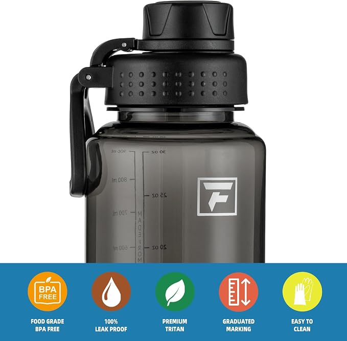 Fanhaw 32 oz Clear BPA-Free Tritan Water Bottle with Fast-Flow Spout Lid, BPA-Free & Leak-Proof Wide-Mouth Reusable Bottle for Gym, School & Office, Back to School Essentials (Black)