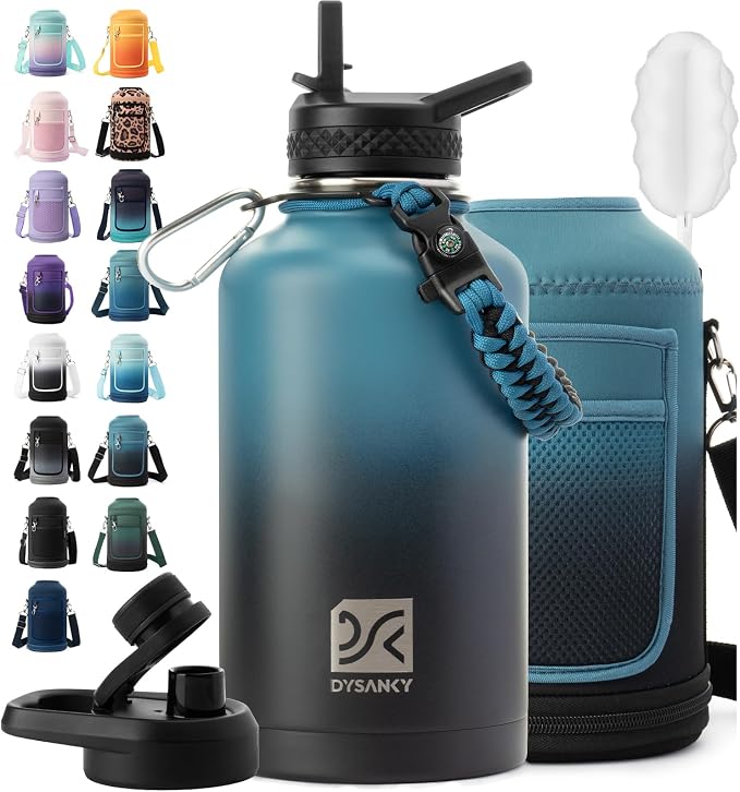 DYSANKY Insulated Water Bottle with Portable Carrier Bag for Outdoor 64 oz
