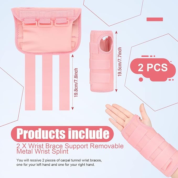 SATINIOR 2 Pieces Carpal Tunnel Wrist Brace Support Removable Metal Wrist Splint for Women Men, Three Adjustable Compression Straps for Tendinitis Sports Injuries Pain Relief