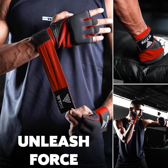 WYOX Neoprene Gel Boxing Hand Wraps Inner Gloves for Men & Women – 80cm/31in Quick Wrist Strap, Padded Knuckle Protection, Fingerless MMA Muay Thai Kickboxing Wraps for Training & Martial Arts
