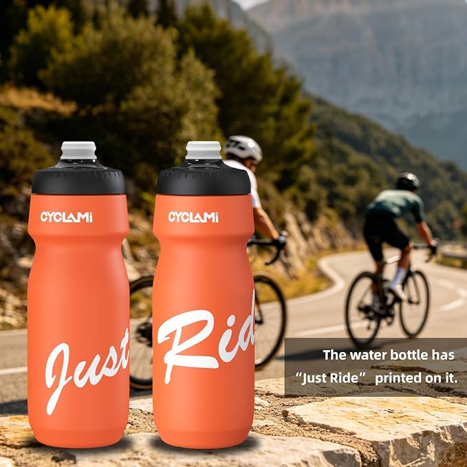 Bike Water Bottle 22oz/650ml Cycling Squeeze Water Bottle BPA Free Leakproof Easy-Squeeze Sports Bottles for Bicycle Gym Camping Hiking Vitality Orange