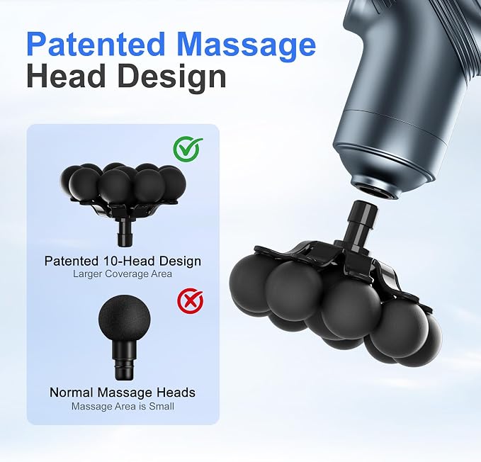 LEERCON Massage Gun Deep Tissue Mini Muscle Back Massager for Pain Relief | Silent Mini Muscle Massager with 9 Massages Heads Birthday Gifts for Men Women Dad Him (Blue)
