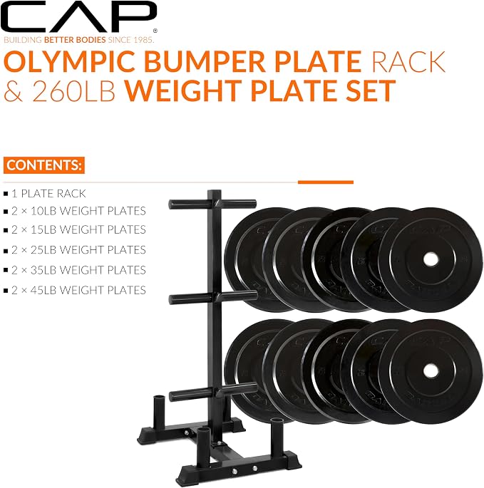 CAP 2-inch Olympic Bumper Plate Weight Set | 100-370 lbs | Multiple Colors | Storage Rack Optional