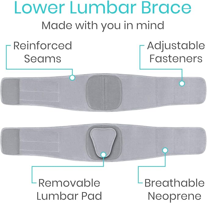 Vive Lower Back Support Brace for Men & Women - Dual Adjustable Lumbar Belt for Heavy Lifting, Herniated Disc, Sciatica, Scoliosis, & Thoracic Pain Relief - Compression Posture Device for Work or Home | For Heavy Lifting, Herniated Disc, Sciatica, Scol...
