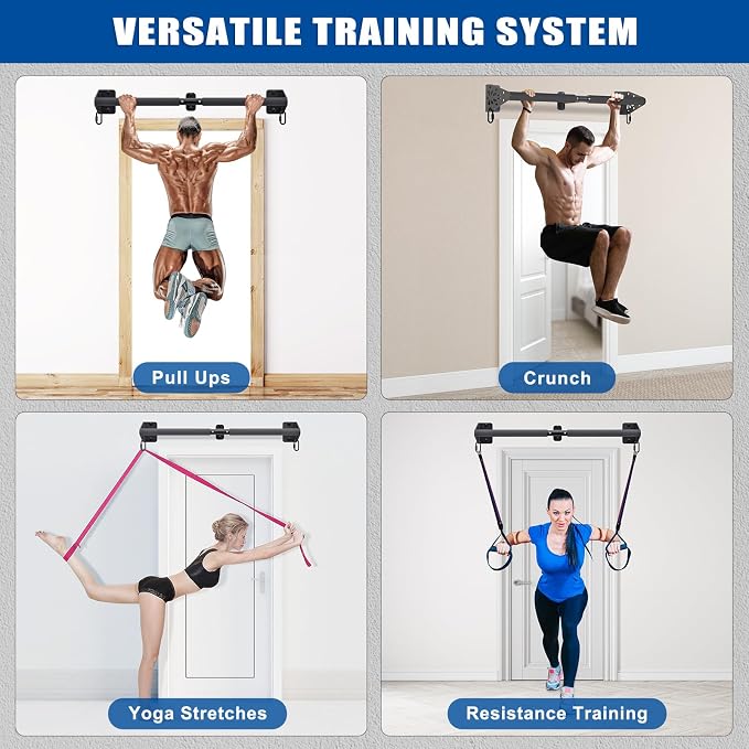 Kipika Wall Mounted Pull Up Bar - Heavy Duty 500 LB Capacity Doorway Chin Up Bar for Home Gym, Sturdy Steel Construction with Resistance Band Hooks | Hanging Exercise Bar for Full Body Workout