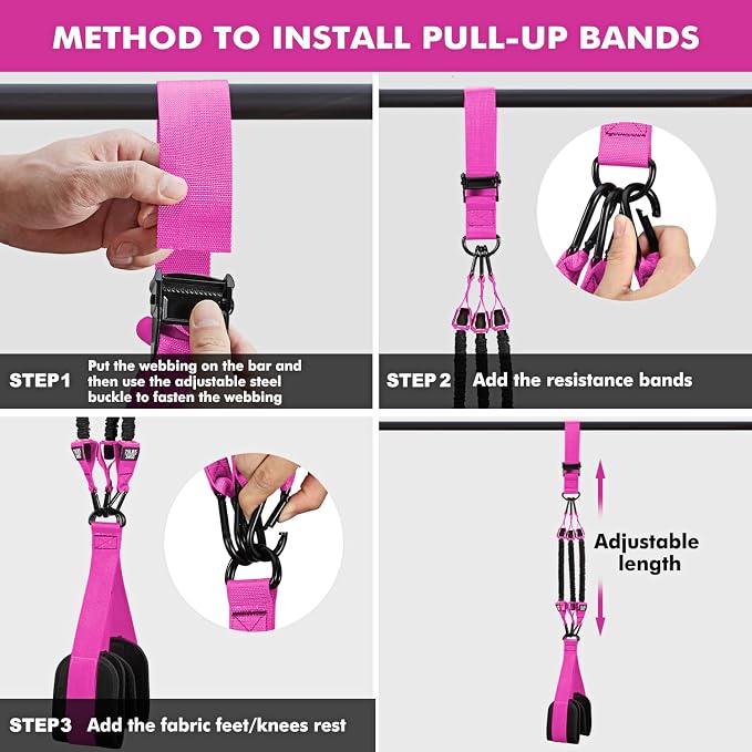 HPYGN Two Foots Pull Up Assistance Bands, Heavy Duty Resistance Band for Pull Up Bar, Adjustable Weight/Size with Fabric Feet/Knee Rest, Bands for Pull Up Assist for Strength Training, Pull Up