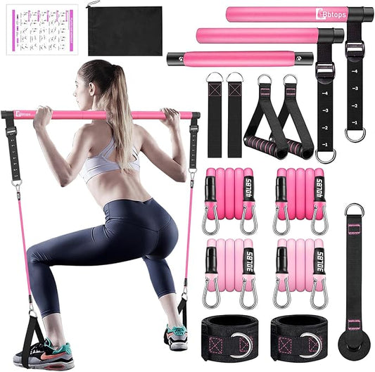 Bbtops Pilates Bar Kit with Resistance Bands,Pilates Bar with Stackable Bands Workout Equipment for Legs,Hip,Waist and Arm,Exercise Fitness Equipment for Women & Men Home Gym Yoga Pilates