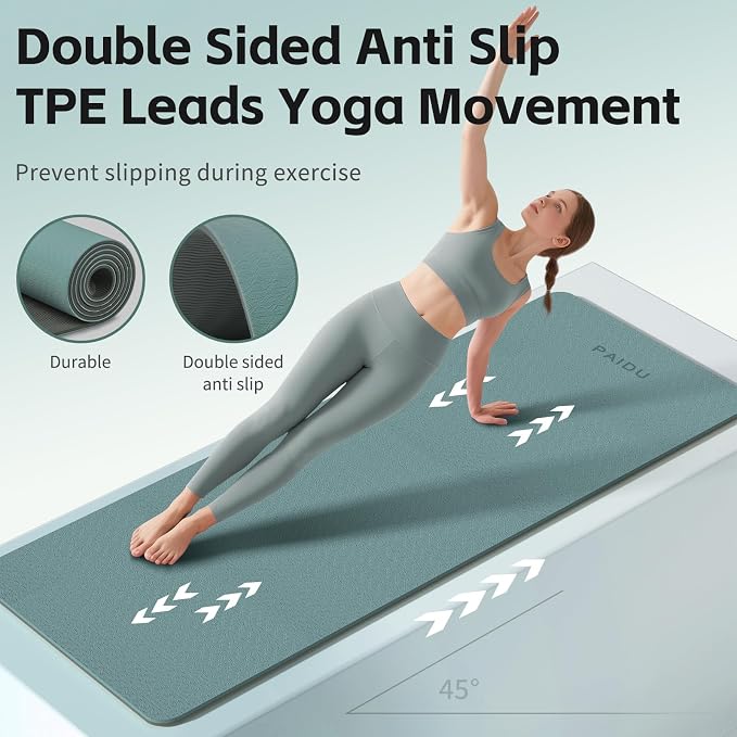 PAIDU Yoga Mat 8mm TPE Non‑Slip Fitness Mat with Strap for Home Workouts | SGS Certified, Odorless, Tear‑Resistant, Unisex, for Yoga, Pilates, Meditation, Home & Gym Workouts