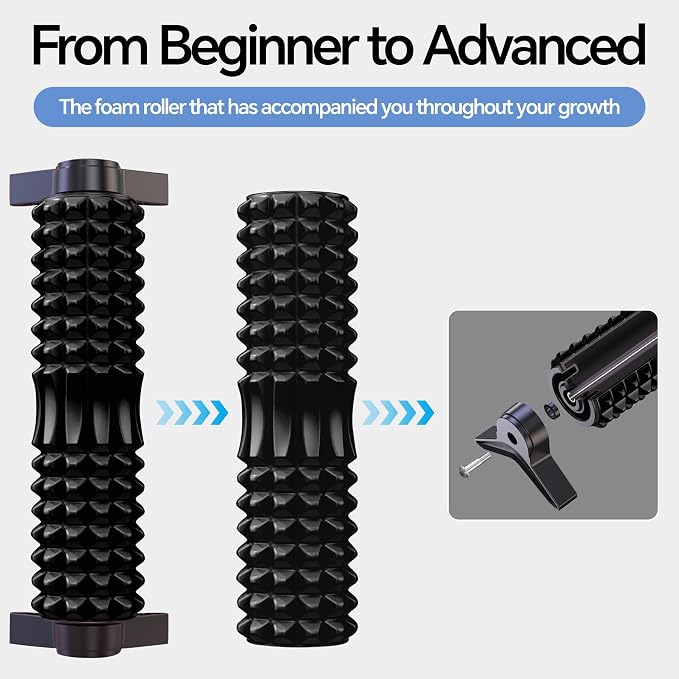 Foam Roller with Detachable Stand, 18" Deep Tissue Massage Roller | Beginner-Friendly Support Design for Muscle Recovery, Home Workout & Fitness - Black