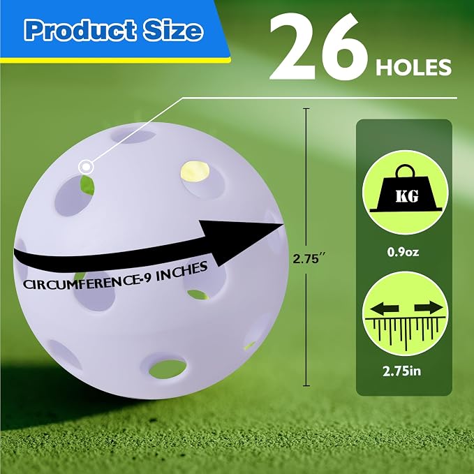 GSE Plastic Practice Baseballs, Hollow Airflow Softballs Training | 26-Holes Lightweight Balls, for Pitching, Batting, Catching for All Skill Levels, for Indoor & Outdoor Games, 2.75", 0.9 oz