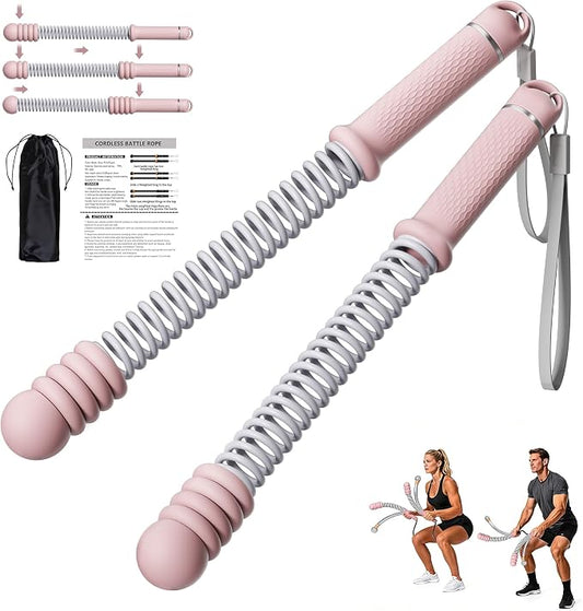 Adjustable Ropeless Battle Ropes, Portable Cordless Battle Ropes for Home Gym, Workout Equipment Exercise Rope for Low-Impact Workout, Strength & HIIT, for Men & Women (Pink)