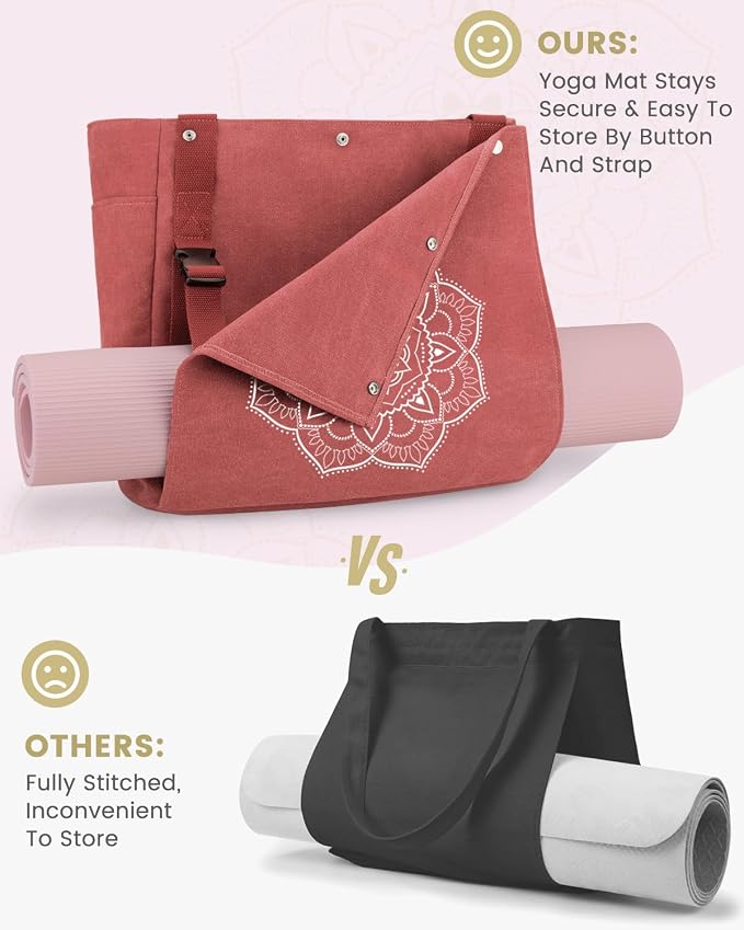 Gonex Yoga Mat Bag For Women Canvas Tote Pilates Gym Bag With Mat Carrier | Front-Opening Quick Access Mat Straps, Durable Cotton Canvas, Machine Washable, Bottle Holder Multi Pockets, Yoga Gym Travel