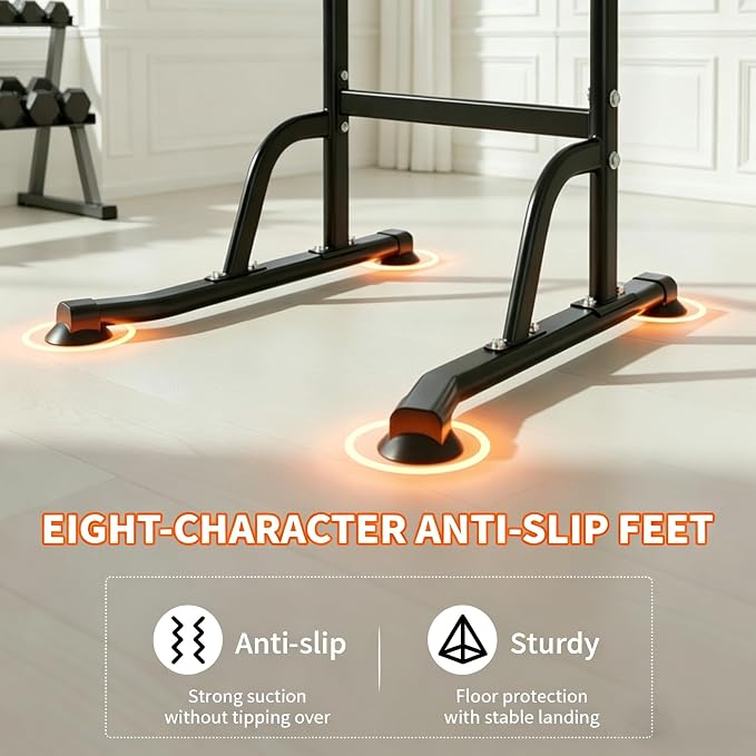 Power Tower Pull Up Bar and Dip Station, 11-Height Adjustable Pull Up Bar Station for Home Gym, Stable Steel Frame for Pull Ups, Dips, Push Ups & Vertical Knee Raises