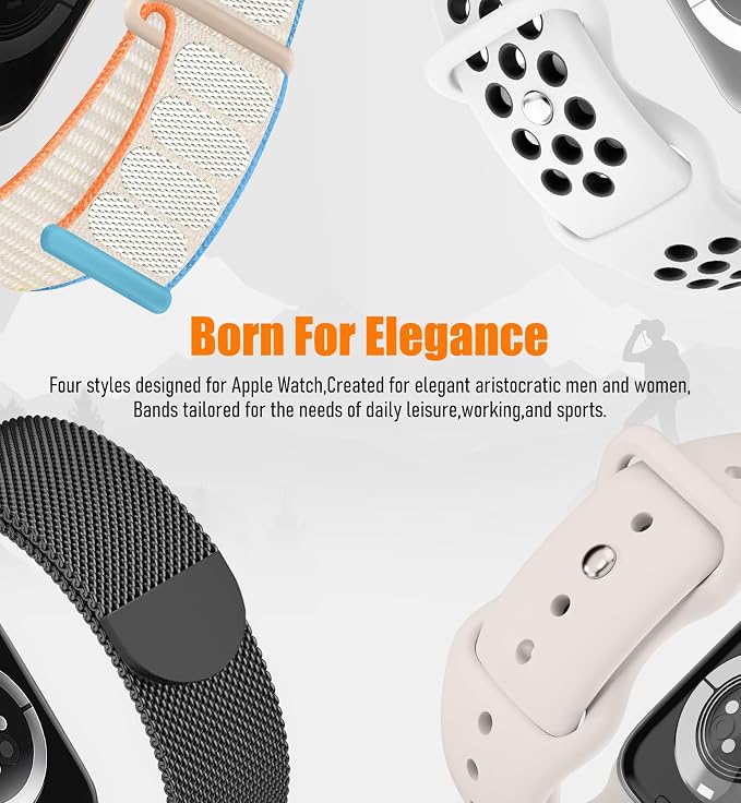 8 Pack Compatible with Apple Watch Band 42mm 40mm 41mm 38mm for Women Men,Breathable Sport+Milanese Loop+Nylon Sport loop Band for iWatch Series 11/10/9/8/7/6/5/4/3,SE 3 2 1