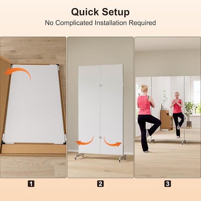 brisafe 67"x63" Folding Mirror with Wheels, 3-Panel Full Length Standing Mirror, Space-Saving, Shatterproof Nano Material, Portable Floor Mirror for Gym, Dance Studio, Home, Commercial Use, Silver