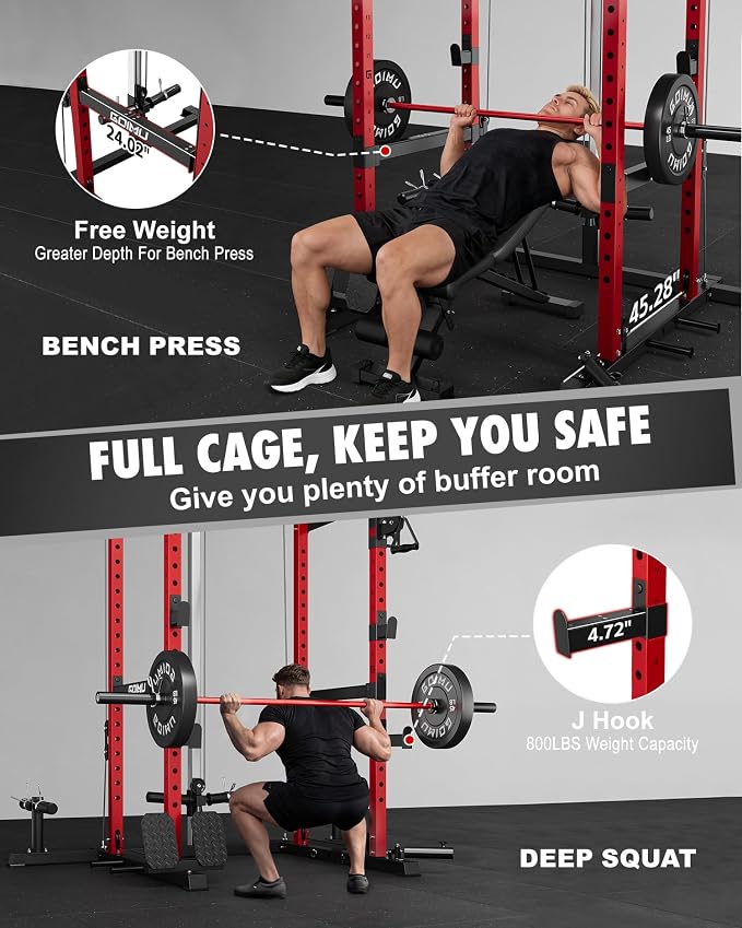 RH01 Power Cage Rack, 2000LBS Squat Rack with with Cable Crossover System&LAT Pull Down System, Multi-Function Workout Cage for Home&Garage Gym