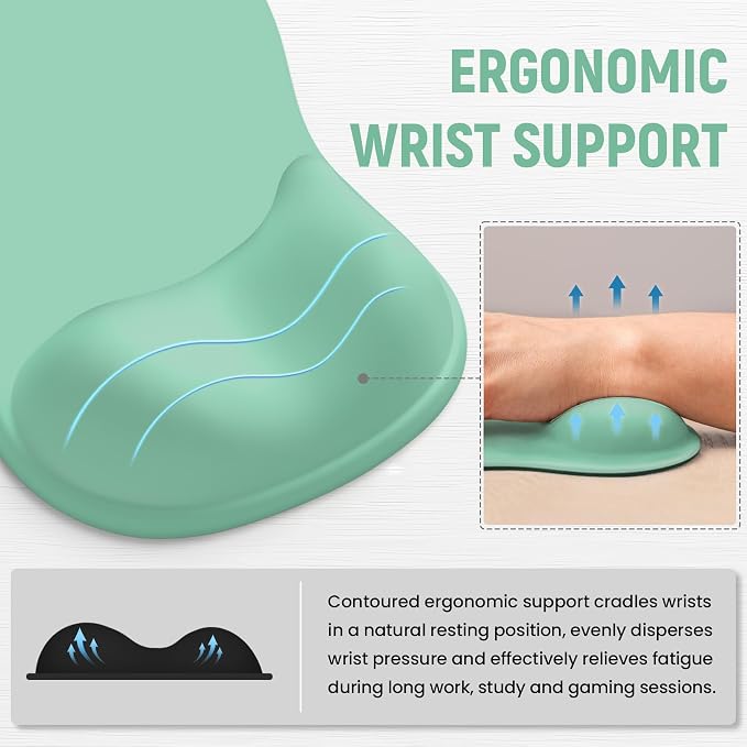 Ergonomic Mouse Pad with Wrist Rest, Gel Wrist Support, Aquamarine | 10.2 x 7.6 in Mouse Pad with Smooth Fabric Surface and Non-Slip Rubber Base for Office, Home, Study, and Gaming