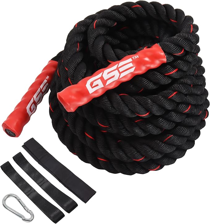GSE Games & Sports Expert Gym Battle Rope, Heavy-Duty Workout Ropes for Indoor & Outdoor Workout, Exercise Rope for Strength Training - 30,40,50 Feet Lengths Available