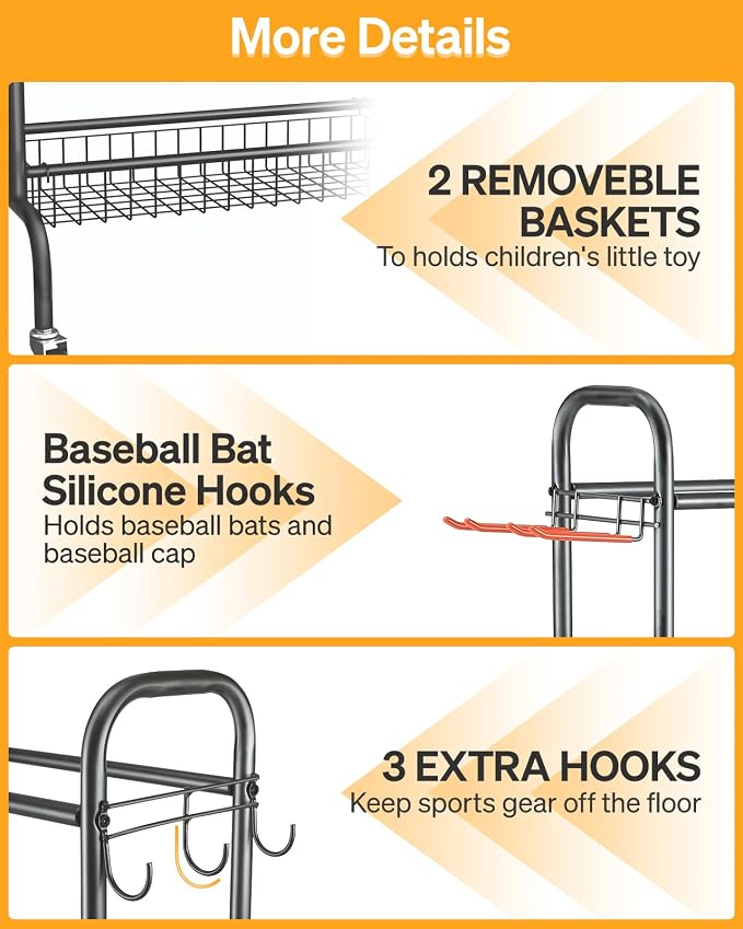EXTCCT Basketball Rack, Rolling Basketball Shooting Training Stand,Sports Equipment Storage with Wheels, Four-Layer Organizer Holder with Two Basket for Basketballs Footballs Volleyball